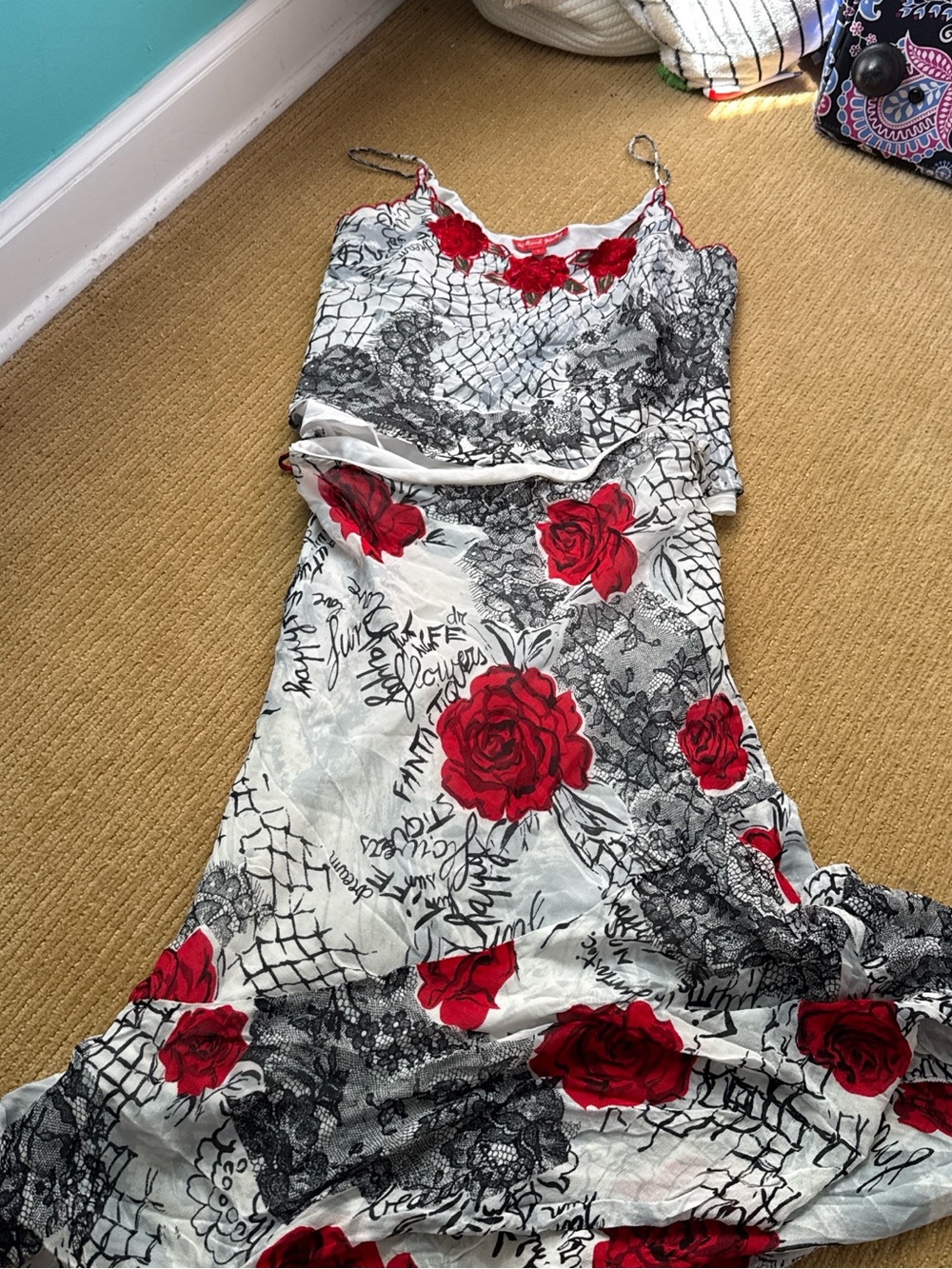 Red Rose Print Slip Dress - Women